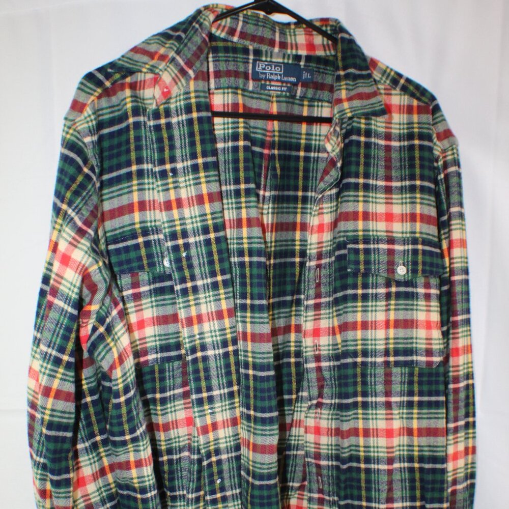 Polo by Ralph Lauren Plaid Cotton Flannel Classic Fit Button-Up Shirt Size Large